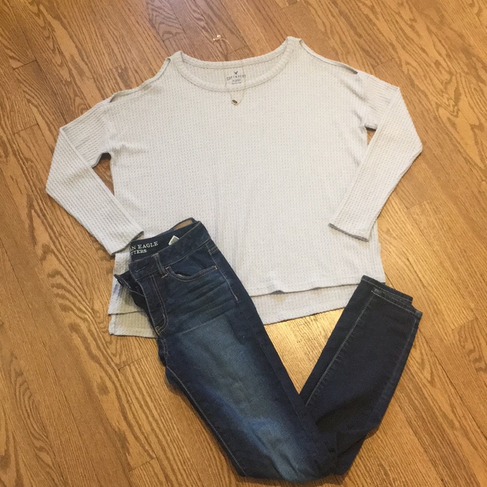 AE soft plush cold shoulder top